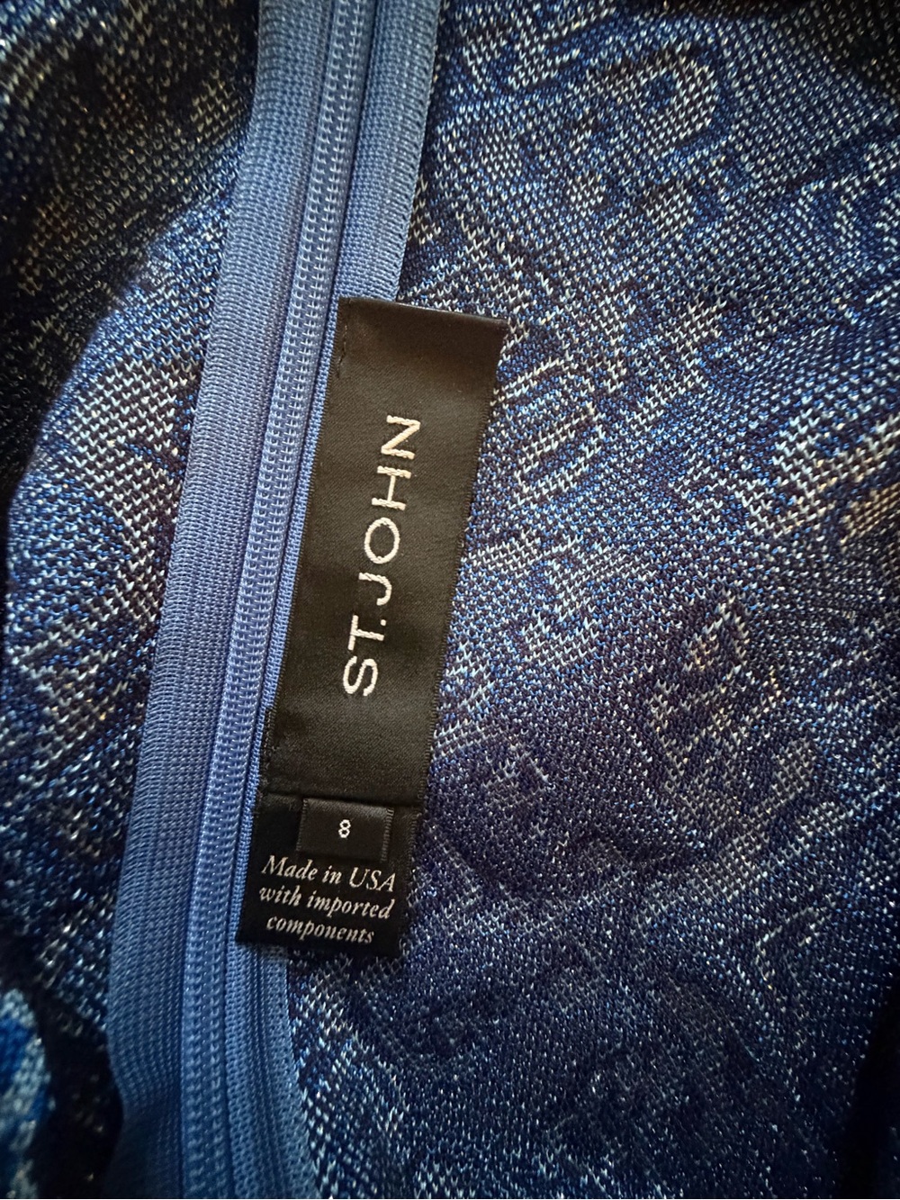 St John | Blue Jacquard Metallic Knit Sheath Dress | Size 8 - Picture 7 of 15